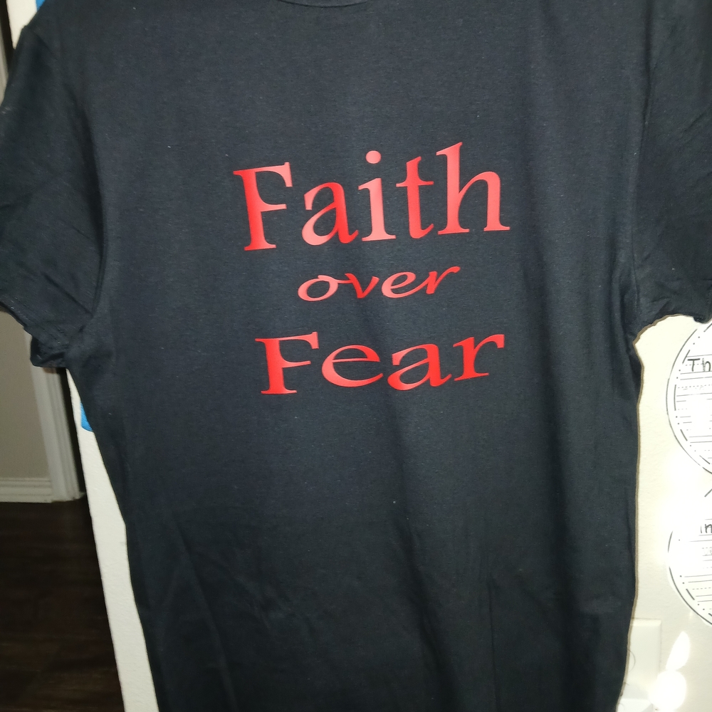 Black T-Shirt with Red 'Faith over Fear' Print